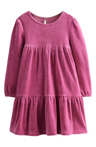 Mini Boden Kids' Tiered Velour Dress Teacup Pink Girls Boden