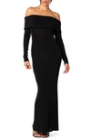 Edikted Susan Off The Shoulder Long Sleeve Maxi Dress In Black