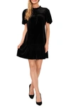 Cece Ruffle Detail Velvet Shift Dress In Rich Black