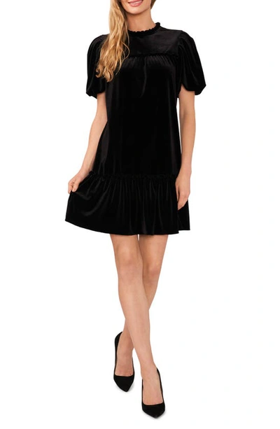 Cece Ruffle Detail Velvet Shift Dress In Rich Black