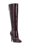 Vince Camuto Alessa Knee High Pointed Toe Boot In Petit Sirah Patent Leather