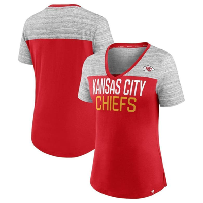 Fanatics Women's  Branded Red And Heathered Gray Kansas City Chiefs Close Quarters V-neck T-shirt In Red,heathered Gray