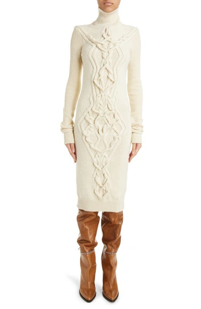 Isabel Marant Adrienne Long Sleeve Cable Merino Wool Sweater Dress In Ecru