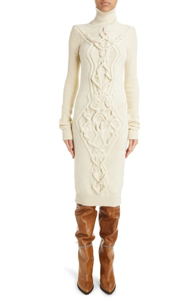 Isabel Marant Adrienne Cable-knit Merino Wool-blend Turtleneck Midi Dress In Beige