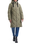 Sanctuary Longline Hooded Puffer Coat With Removable Sleeves In Sage