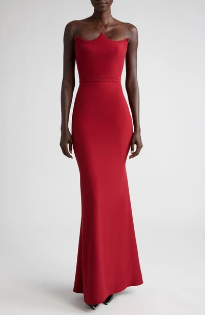 Alexander Mcqueen Curved Strapless Trumpet Evening Gown In Royal Red