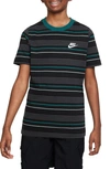 Nike Kids' Sportswear Stripe Cotton Logo T-shirt In Black/ Geode Teal