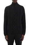 Zegna Cable Stitch Split Turtleneck Cashmere Sweater In Nero