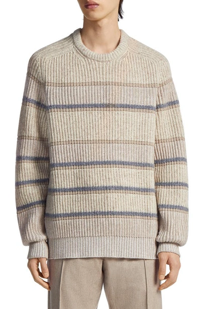 Zegna Striped Crewneck Sweater In Light Beige