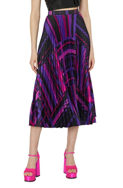 Milly Otha Pleated Geometric-print Midi Skirt In Purple Multi