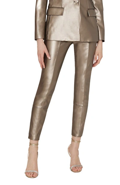 Milly Rue Faux Leather Trousers In Silver