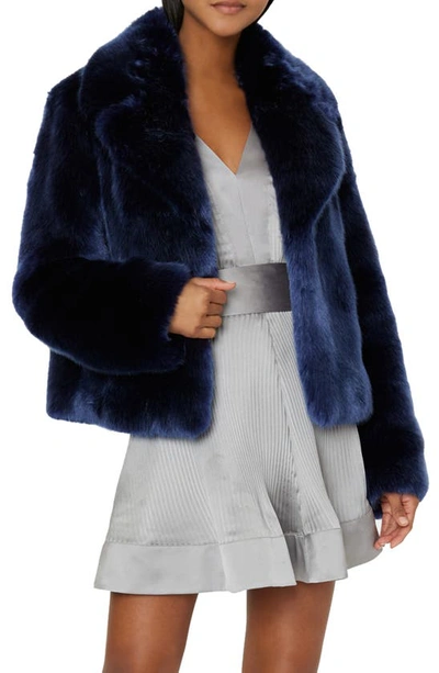 Milly Faux-fur Notched-lapels Jacket In Navy