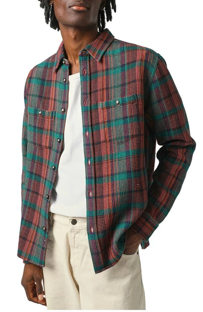 Corridor Madras Plaid Thermal Knit Button-up Shirt In Ruby