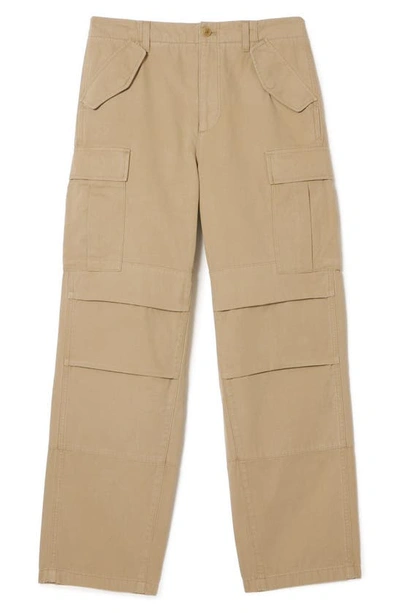 Lacoste Cotton Twill Straight Fit Cargo Chino Pants In Beige