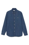 Lacoste Organic Cotton Denim Shirt With Embroidered Crocodile Logo In Cdz Deep Medium