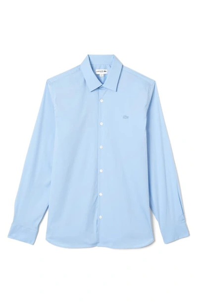 Lacoste Slim Fit Solid Stretch Button-up Shirt In Blue Overview