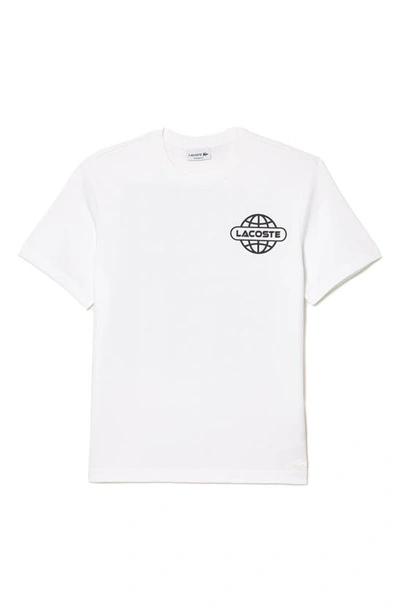 Lacoste Relaxed Fit Logo Cotton Graphic T-shirt In Blanc