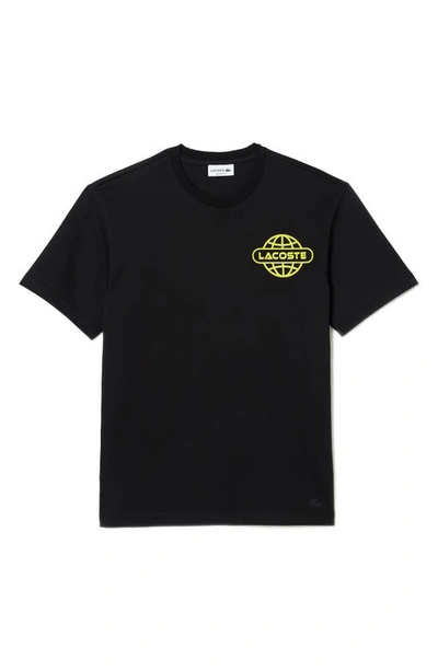 Lacoste Relaxed Fit Logo Cotton Graphic T-shirt In Black