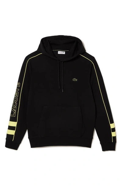 Lacoste Double Face Hoodie In Noir/ Limeira