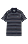 Lacoste Stripe Stretch Polo Shirt In Navy Blue