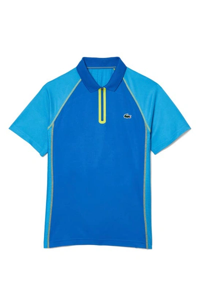 Lacoste Regular Fit Colorblock Zip Polo Shirt In Kingdom/ Fiji-lima