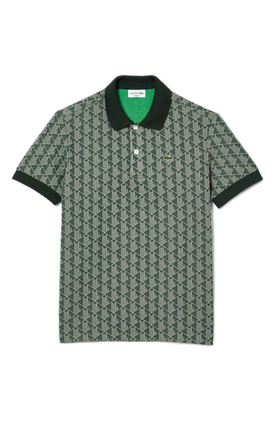 Lacoste Classic Fit Print Polo Shirt In 258 Noir/ Blanc