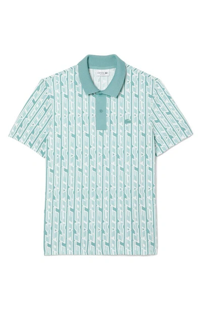 Lacoste Regular Fit Print Stretch Cotton Blend Polo Shirt In Florida/ Pastille Mint
