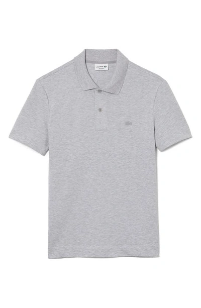 Lacoste Solid Stretch Cotton Blend Polo Shirt In Argent Chine