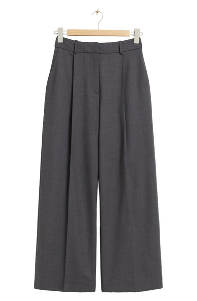 & Other Stories High Waist Wide Leg Trousers In Grey Melange