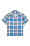 LACOSTE RELAXED FIT PLAID SHORT SLEEVE BUTTON-UP CAMP SHIRT
