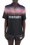 Versace Logo-print Silk Shirt In Black