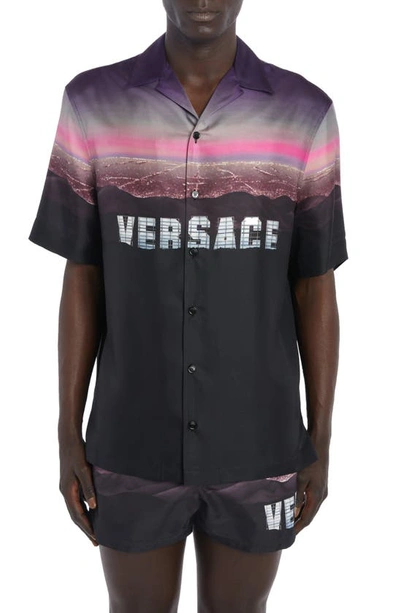 Versace Logo-print Silk Shirt In Multicolour