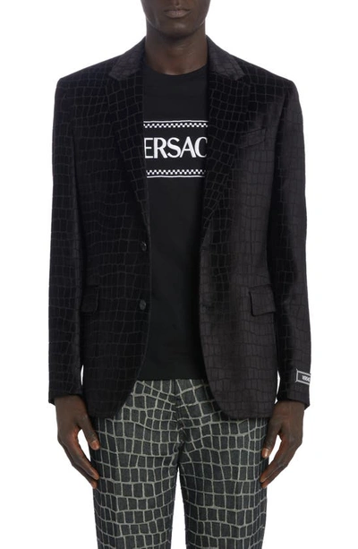 Versace Croc Devoré Silk Blend Velvet Evening Jacket In Black