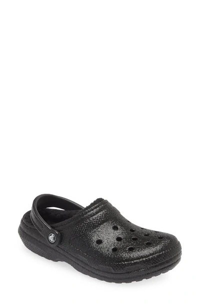 Crocs Classic Glitter Lined Clog In Black Glitter