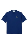 Lacoste Unisex Loose Fit Large Crocodile Organic Cotton T-shirt - 3xl In Blue
