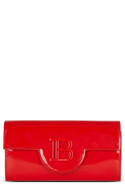Balmain B-buzz Patent Leather Chain Wallet In Red