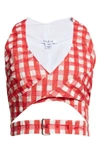 ALAÏA GINGHAM CHECK SLEEVLESS CROP TOP