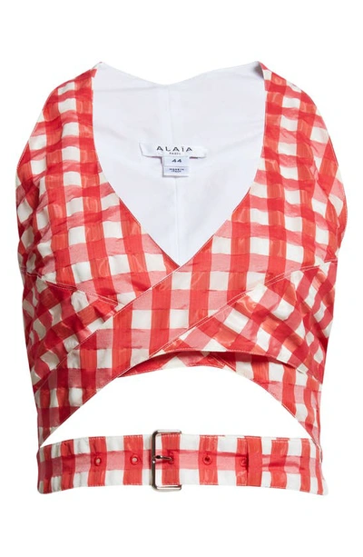 Alaïa Wrapped Gingham Bra Top In Print