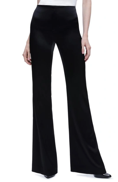 Alice And Olivia Teeny Flared Satin Trousers In Black