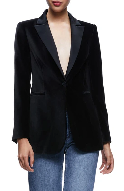 Alice And Olivia Velvet-effect Single-breasted Blazer In Black