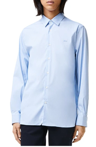 Lacoste Stripe Poplin Button-up Shirt In F6z Blanc/ Panorama