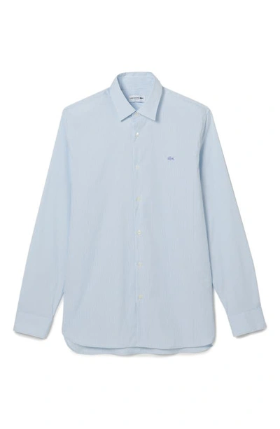 Lacoste Men's Slim Fit Check Stretch Poplin Shirt - 17â¾ - 45 In Blue