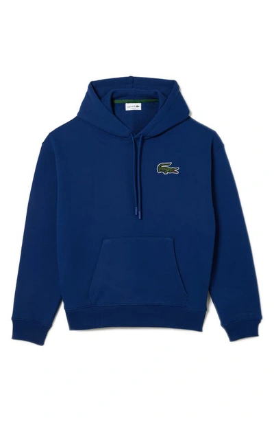 Lacoste Loose Fit Cotton Hoodie In Blue