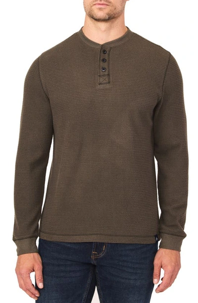 Rainforest The Fireside Waffle Knit Henley In Olive