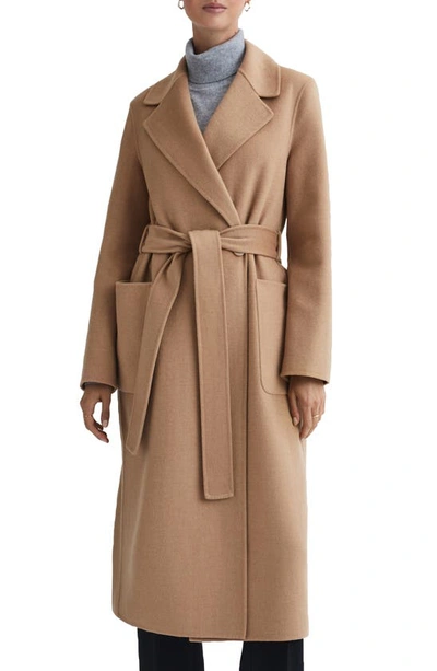 Reiss Lucia Belted Wool Blend Coat In Camel