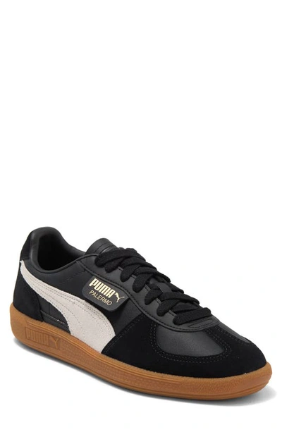 Puma Palermo Leather Sneaker In Black Feather Gray Gum