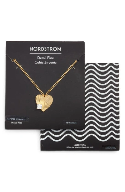 Nordstrom Fluted Heart Pendant Necklace In Clear- Gold