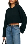 Reformation Paloma Recycled Cashmere Blend Crop Sweater In Black