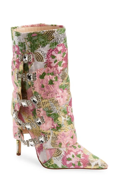 Azalea Wang Tilley Floral Jacquard Pointed Toe Bootie In Pink Multi