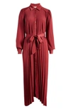 Mila Mae Pleated Long Sleeve Dress In Burgundy